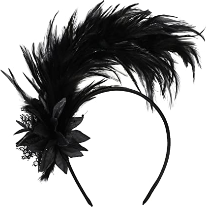 MWOOT Fjäderpannband, 1920-tal befjädrad fascinator, huvudbonad med svart fjäder, huvudbonad för konstgjord blomma, fjäderer, hårtillbehör för cocktail bröllop, tebjudning, dekoration