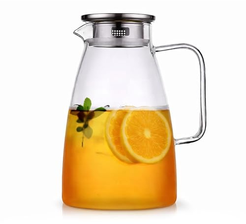 Silk Route Home Pichet en verre avec couvercle en acier inoxydable 2 l