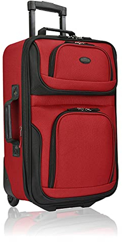 U.S. Traveler Rio Lightweight Softside Rolling Carry-on Suitcase, 2-Wheel Single, Red