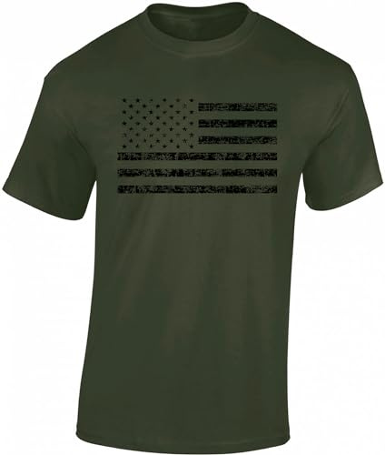 Baddery Herren USA Flagge T-Shirt - „Black Flag“ - US Flaggen Shirt für Amerika-Fans (Army L)