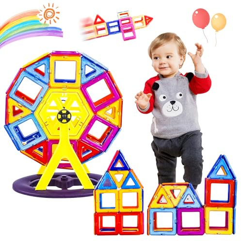 Delycazy Magnetische Bausteine, 42 Teile Konstruktion Bauen Blöcke Set Montessori Lernspielzeug Spielzeug Geschenke für Kinder Jungen Mädchen ab 3 4 5 6 7 8