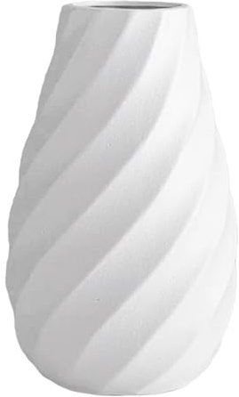 Weiße Keramikvase mit Strukturiertem Spiraldesign, modernes minimalistisches Boho Dekor für Zuhause, Wohnzimmer oder Büro, für Pampasgras, Trockenblumen und Arrangements, 20 cm White