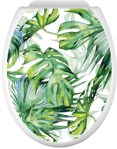 Lumaléa - Stickers Abattant WC Feuilles tropicales - Adhésif + Protection MATE - 35x43 cm