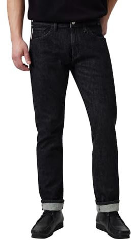 Mavi Men's Marcus Mid Rise Slim Straight Jeans, Black Selvedge, 34x32