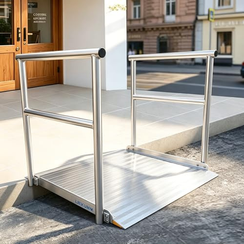 LIEKUMM Ramps for Wheelchairs with Handrails, Extra-Wide 91 cm, Rust-Proof Aluminium Alloy, 300 kg Capacity Wheelchair Ramps for Home Steps, Doorways, Curb, Wheelchair & Mobility Scooter Ramps