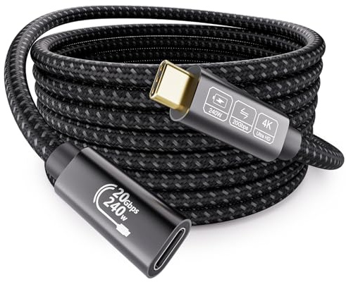 EUDOBEL Langes 4m USB C Verlängerung 4K@144Hz 5K@60Hz,USB C 3.2 Verlängerung 20Gbps,USB Type C Verlängerungskabel 240W 48V/5A Stecker auf Buchse für Thunderbolt 4,iPhone16,iPhone15, Switch,MacBook,SSD