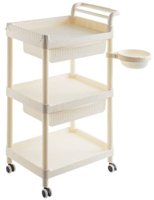 GCGC Aufbewahrungswagen, 3-stufiger Schönheitssalonwagen, Beweglicher Werkzeugwagen Mit 2 Schubladen Und 1 Schönheitsschüssel, for Schönheitssalon, Klinik, Büro, Zuhause, Badezimmer, Küche