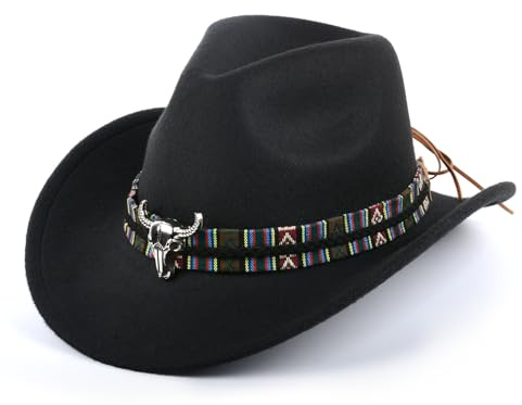Cowboy Hat for Women Men Felt Wide Brim Cowgirl Hat Western Suede Hats for Cowboys,Outdoor hat,Travel hat, Sun hat (Black)