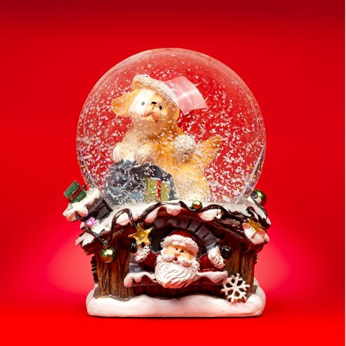 SIKORA SK26 Kleine Glas Deko Schneekugel Hund mit Weihnachtsmütze D:45mm