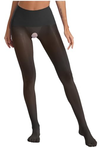 Alvivi Calze Donna Collant Alta Vita Donna Fishnet Stocking Donna Calze Sexy Donna Hot Nere Collant Termici Donna Collant Aperti al Cavallo Leggings Clubwear Nero Taglia unica