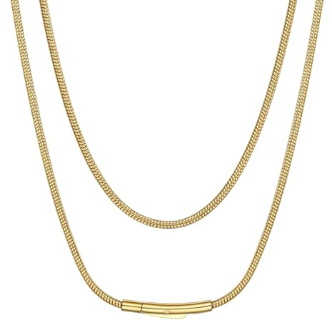 Suplight Unisex Kette Charm Choker 2mm Edelstahl Schlangenknochen Halskette,41/46/51/56/61/66/71/76cm