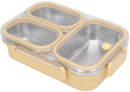 Contenedor Dividido de Lonchera de Acero Inoxidable a Prueba de Fugas 3 Compartimentos Contenedor para Personal de Oficina 1.2L Capacidad (YELLOW)