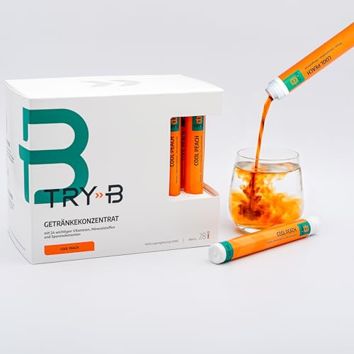 TRY-B Abnehmshake mit Glycerol, Vitaminen & Mineralstoffen – Diät Shake für 7 Tage – Abnehmen Shake 28 Tubes für einfache Diät Kur – Low Calorie Fastendrink ohne Hungergefühl – Cool Peach