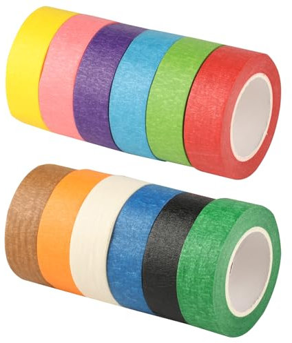 Jiujuda9 12 rotoli di nastro adesivo colorato per pittore, nastro crespo colorato, 20 mm x 12 m, nastro adesivo washi per fai da te, scrapbooking, journaling