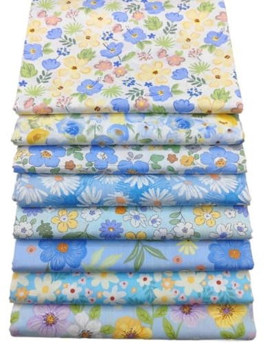 Odot 8 Stück Stoffe zum Nähen Patchwork Stoffreste zum Nähen Quilten Dekoration Basteln Handwerken Reine Stoff Bedruckte Stoffpakete für DIY Dekostoffe Handwerken (Blaue Blumen,50 * 50cm)