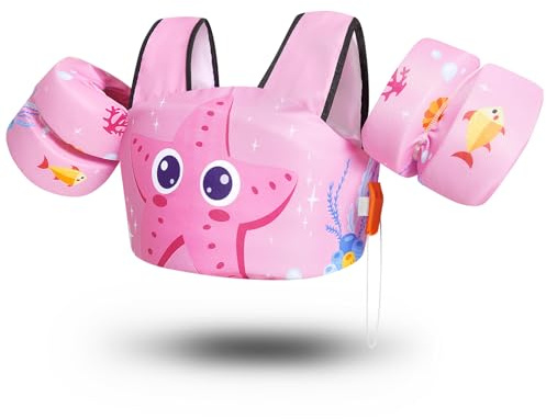 Zeraty Kinder Schwimmflügel für Kleinkinder Floaties Kinder Schwimmen Arm Band mit Schulter Harness Arm Wings, Schwimmen Aids Jacke für 20-50 lbs/2-6 Jahre alt Jungen/Mädchen (Seestern (mit Pfeife))