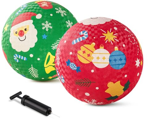 INPODAK 2 Pack Playground Ball 8.5Inch Childrens Ball Set Rubber Kids Balls for Age 3+ No-slip Inflatable Kickerball With Handpump Indoor Outdoor Activity Balls Easter Birthday Gifts for Boys Girls
