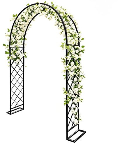 Arche de jardin en acier noir pour plantes grimpantes et support de glycine, pergola robuste, 2 m x 2,4 m, tonnelle décorative d'extérieur pour jardin, terrasse, cour