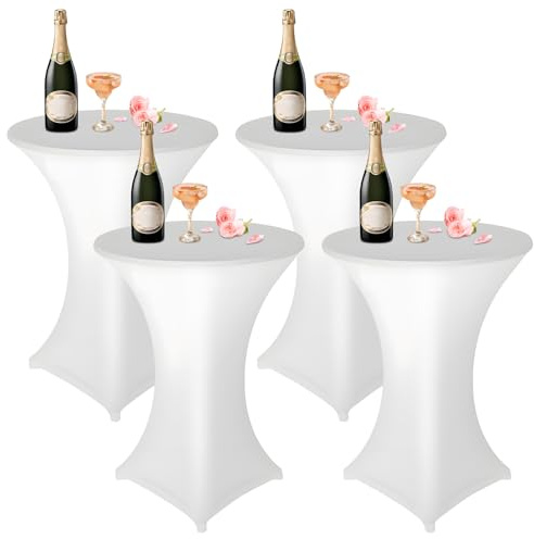 4er-Set Weiß Stehtisch Stehtischhusse, Ø 80-85 cm Rund Stehtischdecken Elastisch Weiß Stretch Tischdecken mit Fußtaschen, für Bar Runde Tische Hochzeiten Geburtstagsfeiern Bankette-80 x 110 cm