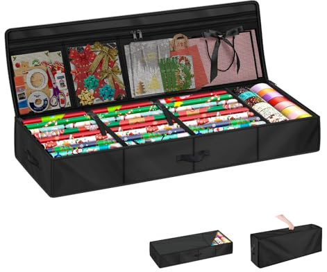 LAMUNI Organizer per Carta Regalo, 420D Oxford Borsa per Rotolo Carta da Regalo con Scomparti e Manipolazione, 90x30x12cm