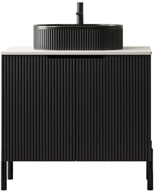 WEALTHOUSE Lavabo da bagno indipendente, in pietra sinterizzata Carrara, a righe, con doppia ante Soft-Close, lavabo da appoggio (76 cm, lavabo in ceramica nera)