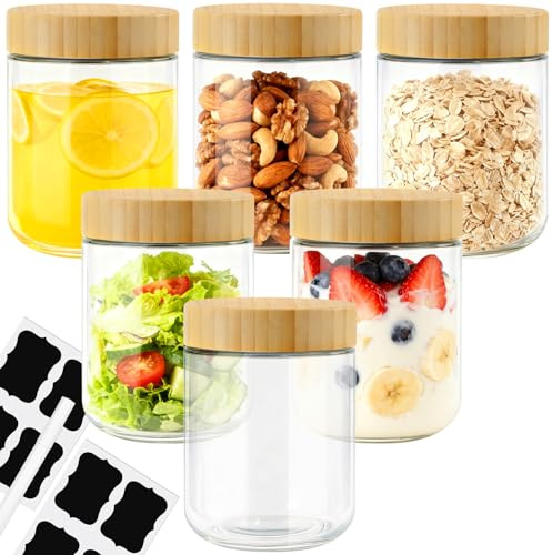 Otauoaea 6 Piezas Tarros de Cristal con Tapa, 470ml Vasos Yogurtera con Tapa, Mason Jar Botes de Cristal Hermetico Overnight Oats Jar para Yogur, Mermelada, Especias, Cereales, Pudín