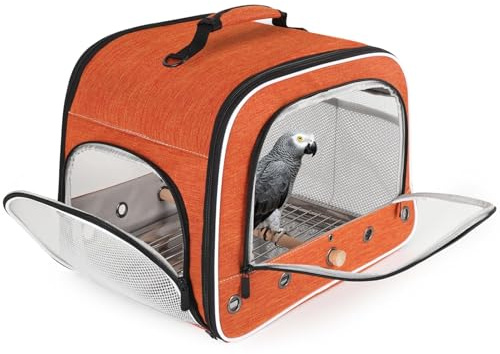 Trasportino per uccelli per il trasporto di pappagalli di grandi dimensioni, borsa portatile con vassoio in metallo e griglia per uccelli medi e grandi come il grigio africano, calopsita e pappagallo