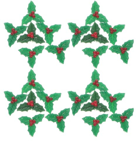 DOITOOL 24 Hojas de Acebo navideñas Artificiales de Resina con Bayas, Ideales para Decorar Coronas, guirnaldas, centros de Mesa y como Detalle para Fiestas.