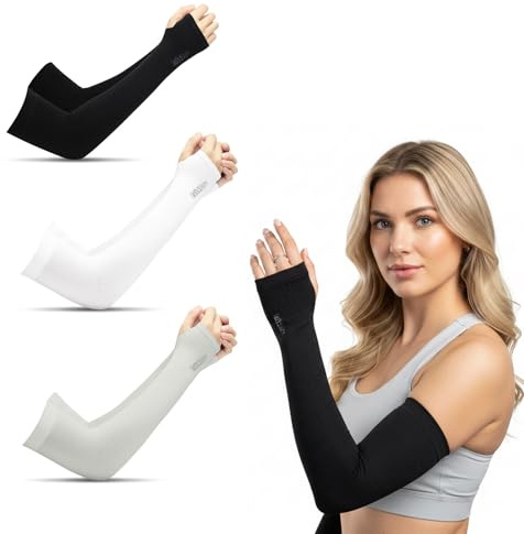 3 Paires Manchette Bras, Manchette Gaming, Manchon Bras Homme & Femme Anti UV Protection, Manchon Velo, Manche Avec Trou pour Le Pouce, Soleil Manches Tatouage pour Volley-ball Cyclisme Basketball