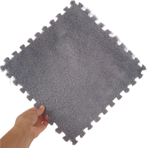 Hiseng 12 pcs Interlocking Foam Floor Tiles 30x30, Squares Puzzle Carpet Tiles Plush Floor Mats Soft Shaggy Foam Rug for Kids Bedroom and Living Room Home Decoration (BR92 Gray,30x30cm)