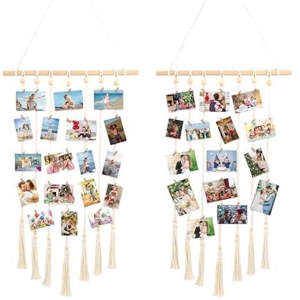 CHSEROK 2 Stück Foto Wand, Geflochtenes Fotogirlande, Fotowand mit Klammern, für Schlafzimmer, Wohnzimmer und Büro