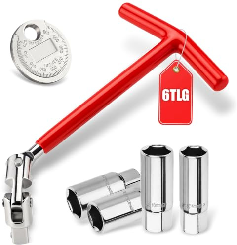 YUJUVI Zündkerzenschlüssel Set 14mm 16mm 18mm 21mm 6-teilig Universal Zündkerzenschlüssel mit Zündkerzen Spaltmessgerät Flexibel Zündkerzen Nuss T-Griff Zündkerzenschlüsselsatz für Auto und Motorrad