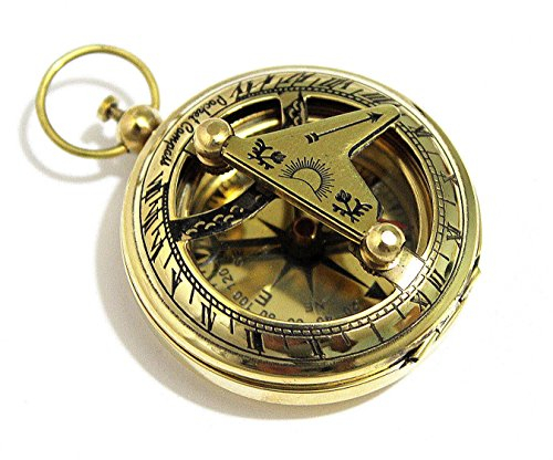 THOR INSTRUMENTS Brass Push Button Direction Sundial Compass - Pocket Sundial Compass Rustic Vintage Home Decor Gifts
