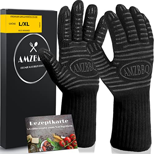AMZBBQ® Premium Grillhandschuhe – Hitzebeständige Ofenhandschuhe bis 500°C – 100% Feuerfeste Kaminhandschuhe – Topf- und Backofenhandschuhe – Grill- und Dutch Oven Zubehör zum Verschenken L/XL