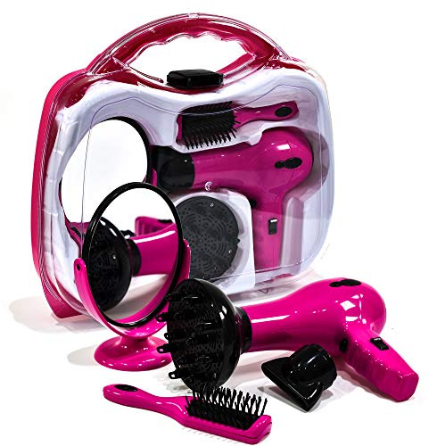 KandyToys Ensemble de jeu de coiffure pour filles dans un étui de transport | Sèche-cheveux à piles