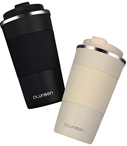 Dlunsen Thermobecher Kaffeebecher to go, Doppelwandig Reisebecher, Isolierung Edelstahl mit Auslaufsicher Deckel Isolierbecher Travel Mug, Kaffeetasse für Kaffee 500ml Weiß