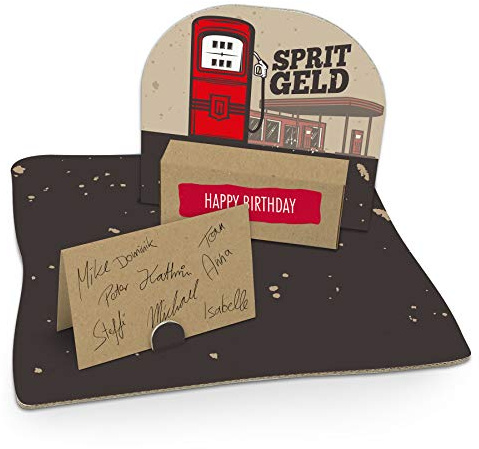 itenga Geldgeschenk I Motiv Tankstelle Spritgeld Benzingeld I Geburtstag I Mitbringsel I Gutschein I Geschenkverpackung mit Bodenplatte, Geschenkkarte und Stickerbogen - zum Basteln und Dekorieren