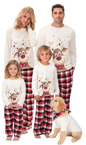 SAMGU Weihnachten Schlafanzug Familien Pyjama Set Lang Tops+Hosen | Strampler Neujahr Zweiteiliger für Vater, Mutter, Kinder