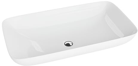 LAVITA Aufsatzwaschtisch Toro Aufsatzwaschbecken Rechteckig Waschbecken Ohne Überlauf und Hahnloch Aus hochwertigem Porzellan Waschtisch modernes Badkeramik Waschplatz 70,5x39x13,5 cm Weiß Glanz