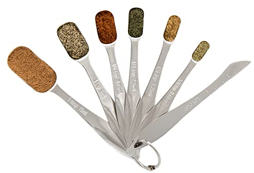 Chef Pomodoro Messlöffel - Messlöffel Edelstahl – Dosierlöffel - Messlöffel Set 7 tlg mit Messlineal –– Portionierlöffel – Measuring Spoons - Stapelbar und Spülmachinefest – Passt gut in Gewürzgläser