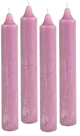 4er Pack Rustikale Stabkerzen H:25 cm Ø:3,8 cm diverse Farben Brenndauer 22 Stunden Kerze Advent Weihnachten Deko, Farbe:Malva