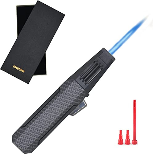 DOUBFIVSY Butane Torch Lighter, Refillable Kitchen Cooking Torch with Safety Lock, Windproof Adjustable Jet Flame Solar Beam Blow Torchs for Baking BBQ Mens Gifts (Without Gas) (Carbon Fiber)