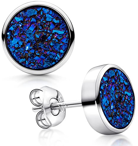 Druzy Quarz Ohrstecker Damen Ohrringe Edelstein rund 925 Silber SO-74 | Glitzernde Naturstein Ohrstecker aus hautverträglichem Sterlingsilber incl Schmuck Box von MATERIA by Matthias Wagner