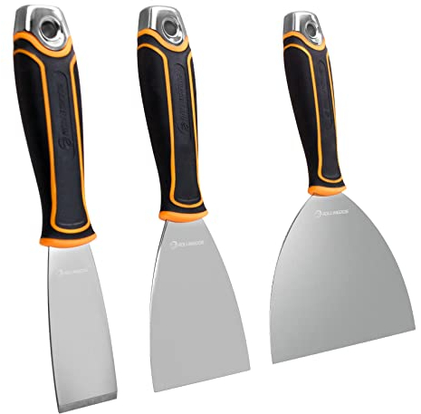 ROLLINGDOG 3-teiliges Malerspachtel Spachtel Set mit Rostfreier Stahl,Ergonomischem Gummigriff für Wanddekoration (3,8 cm, 7,6 cm, 15,2 cm)