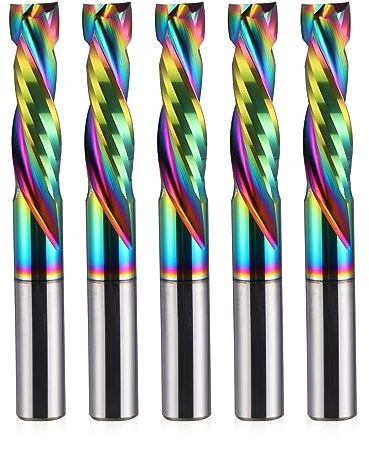 HOZLY 5PCS UP & DOWN Cut Spiral Router Bit, 2 Flutes DLC Coated Solid Carbide, 6mm Shank & Cutting Dia, 22mm Cutting Length, CNC Router End Mill Bits for Woodworking