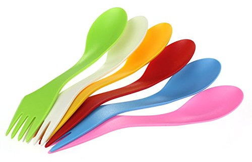 Youth Camping Gear Hiking Spoon Travel 6x Cutlery Camping Utensils Fork Spork Combo Camping & Hiking Plates for Camping