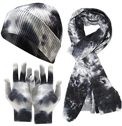 EXQULEG Mütze Schal Handschuhe Set, 3 in 1 Winter Strickmütze Soft Warm Mütze Winterschal Winterhandschuhe für Damen Frauen & Herren (Schwarz)