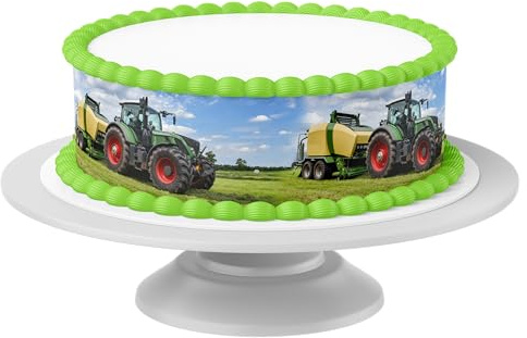 Tortenband Traktor essbar - 4 Stück á 24cm x 5cm passend für Torten bis 30 cm zum mitessen - kreative Dekoration für Torten