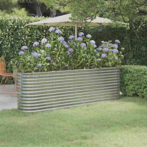WIFESE Jardinière De Jardin Acier Enduit De Poudre 224x40x68cm Argenté - Grande Taille, Balcon, Sur Pieds, Carré Potager, Bacs à Fleurs Extérieur