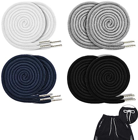 thirei Cordones para pantalones de jogging, 8 cuerdas de repuesto de algodón, 130 cm, cuerdas de repuesto de algodón, cordón de metal, para pantalones de sudaderas, pantalones,chaquetas blanco, gris,